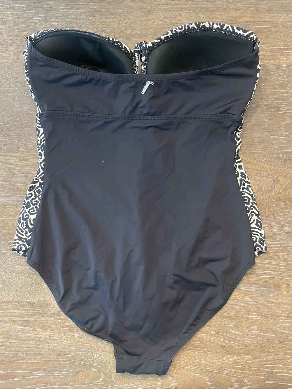 Jones New York Black & White Printed One-Piece Swim with Halter Strap